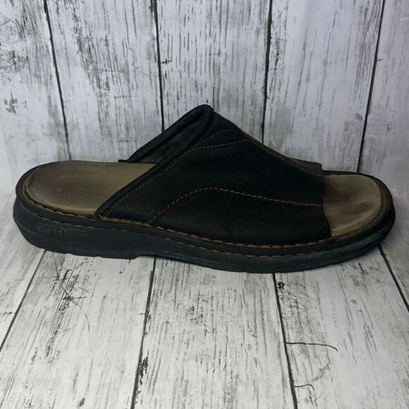 Skechers VTG 90s Sandals Slides Mens Brown Leather Casual Comfort Vacation 11 - Picture 4 of 9